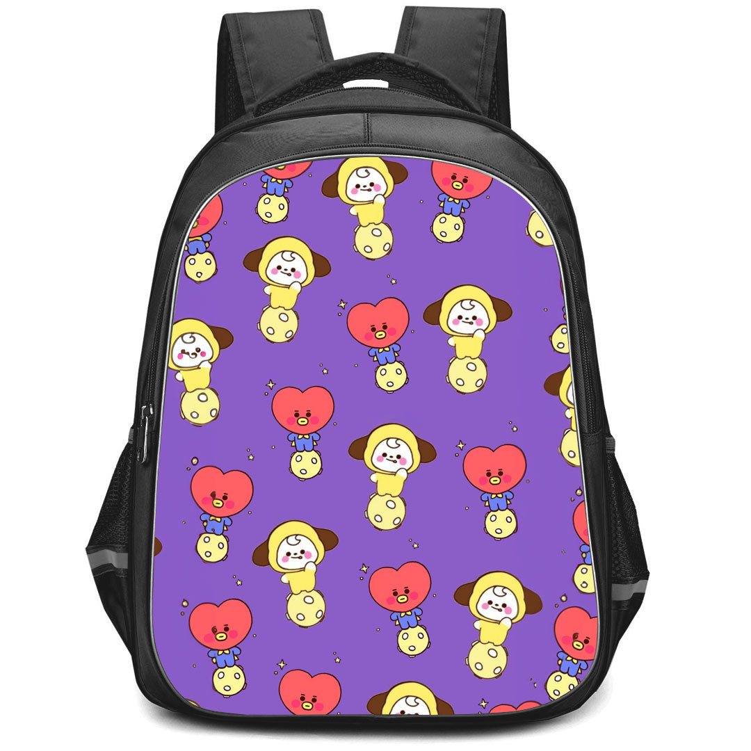 BT21 Backpack StudentPack - BT21 Tata And Chimmy Pattern Art On Purple ...