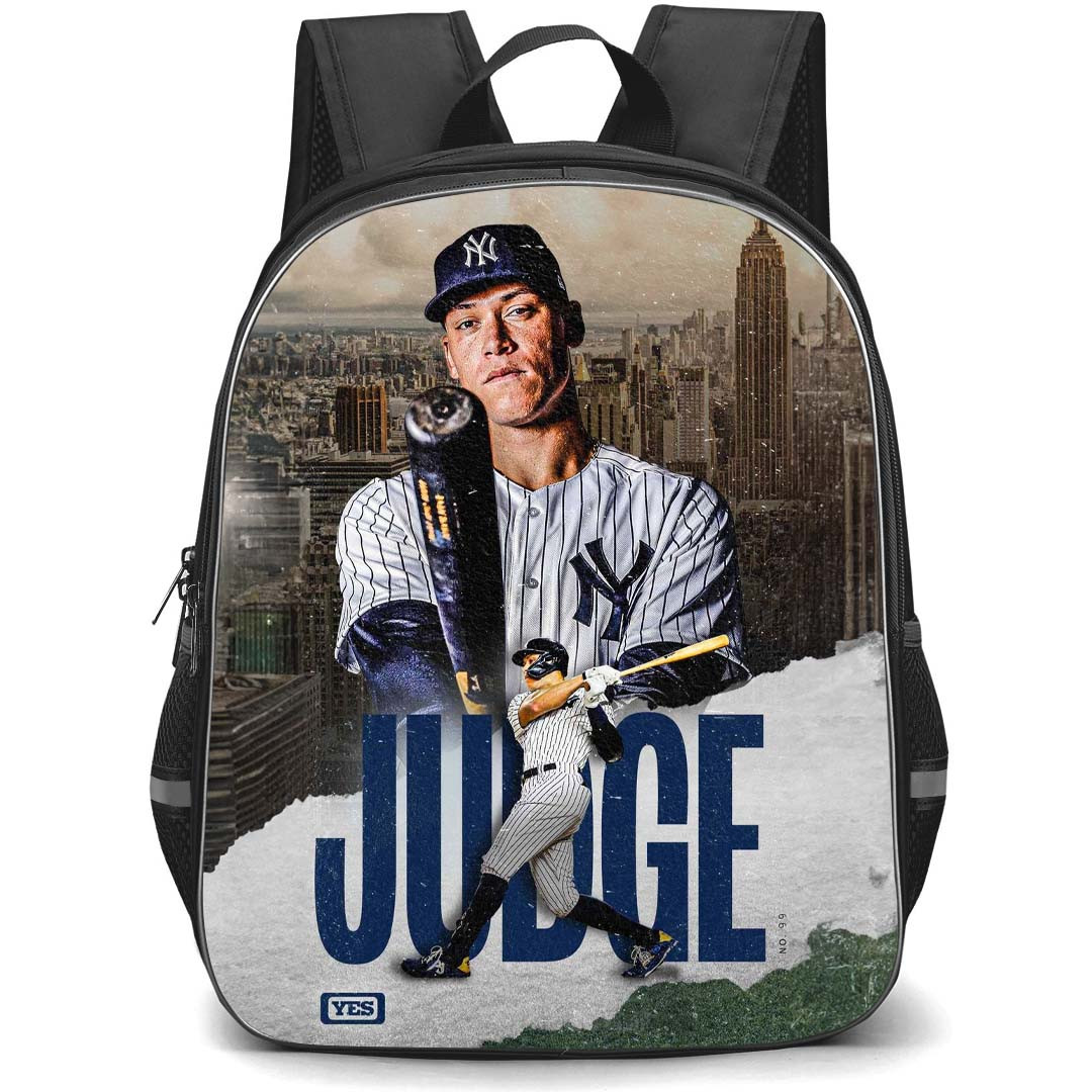MLB Aaron Judge Backpack StudentPack - Aaron Judge New York Yankees Portrait On NY City Background