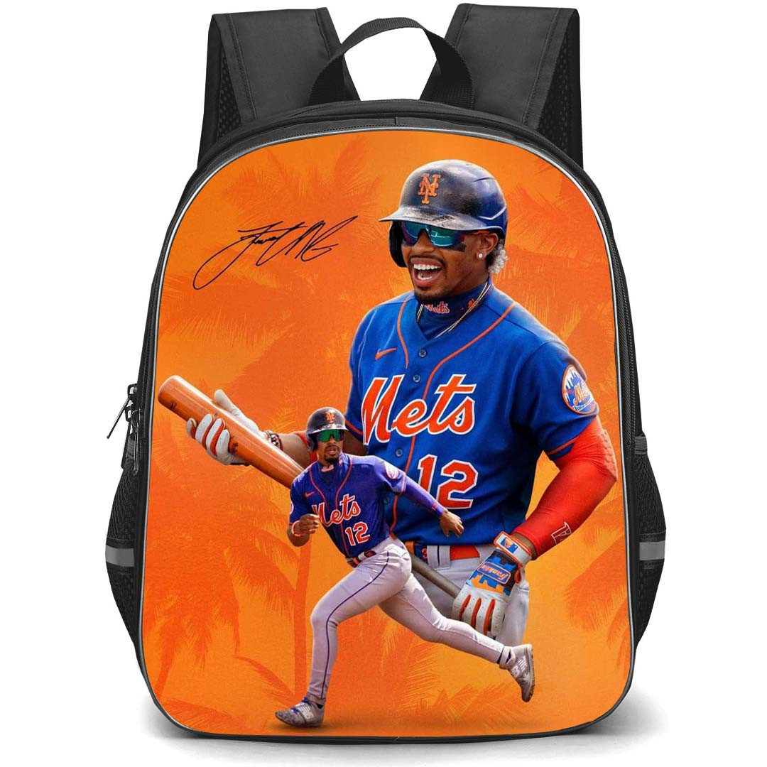 MLB Francisco Lindor Backpack StudentPack - Francisco Lindor New York Mets Smiling On Orange Background