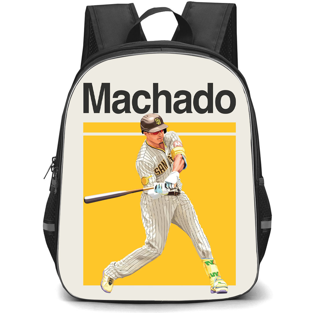 MLB Manny Machado Backpack StudentPack - Manny Machado San Diego Padres Hitting Posture On Yellow Background