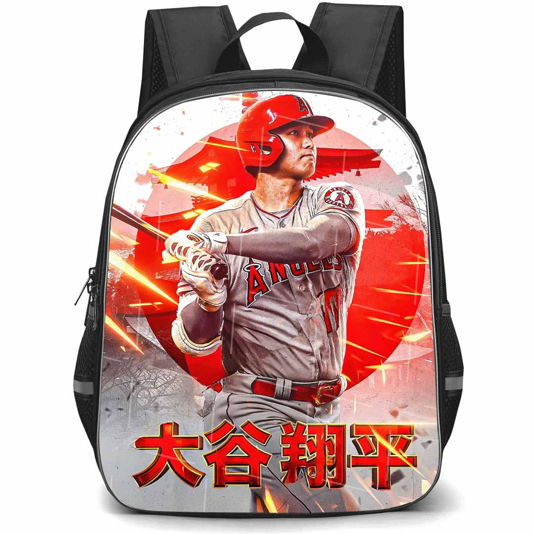 MLB Shohei Ohtani Backpack StudentPack - Shohei Ohtani 17 Los Angeles Angels Hitting Posture On Japanese Graphic Art