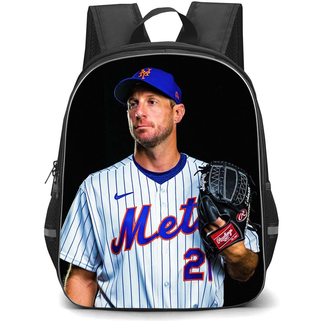 MLB Max Scherzer Backpack StudentPack - Max Scherzer Texas Rangers Portrait On Black Background