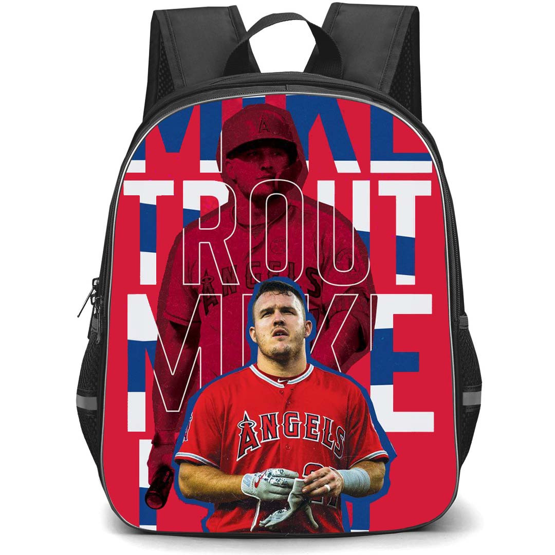 MLB Mike Trout Backpack StudentPack - Mike Trout Los Angeles Angels Portrait On Word Art Background