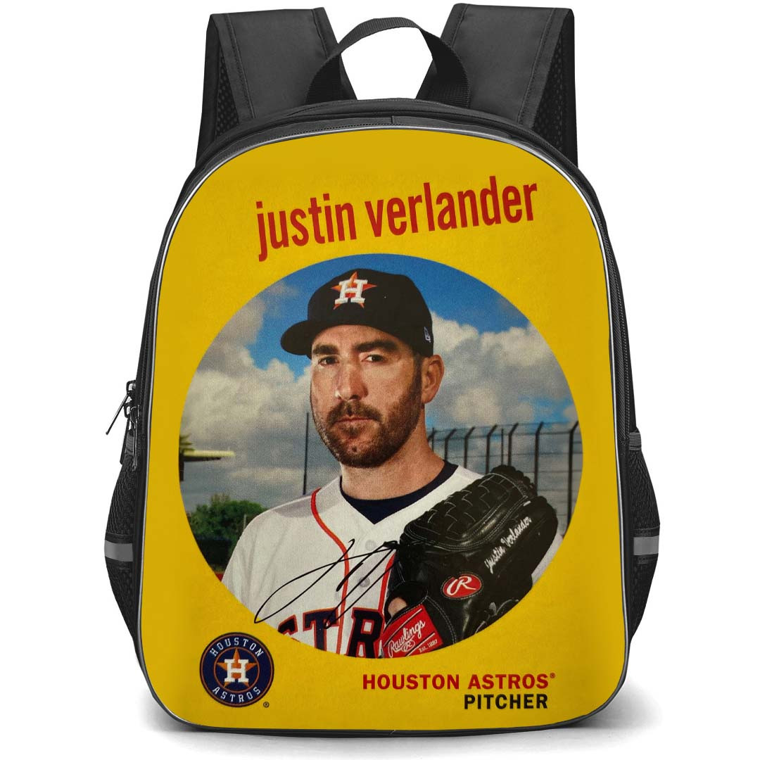 MLB Justin Verlander Backpack StudentPack - Justin Verlander Houston Round Portrait Poster Yellow Background