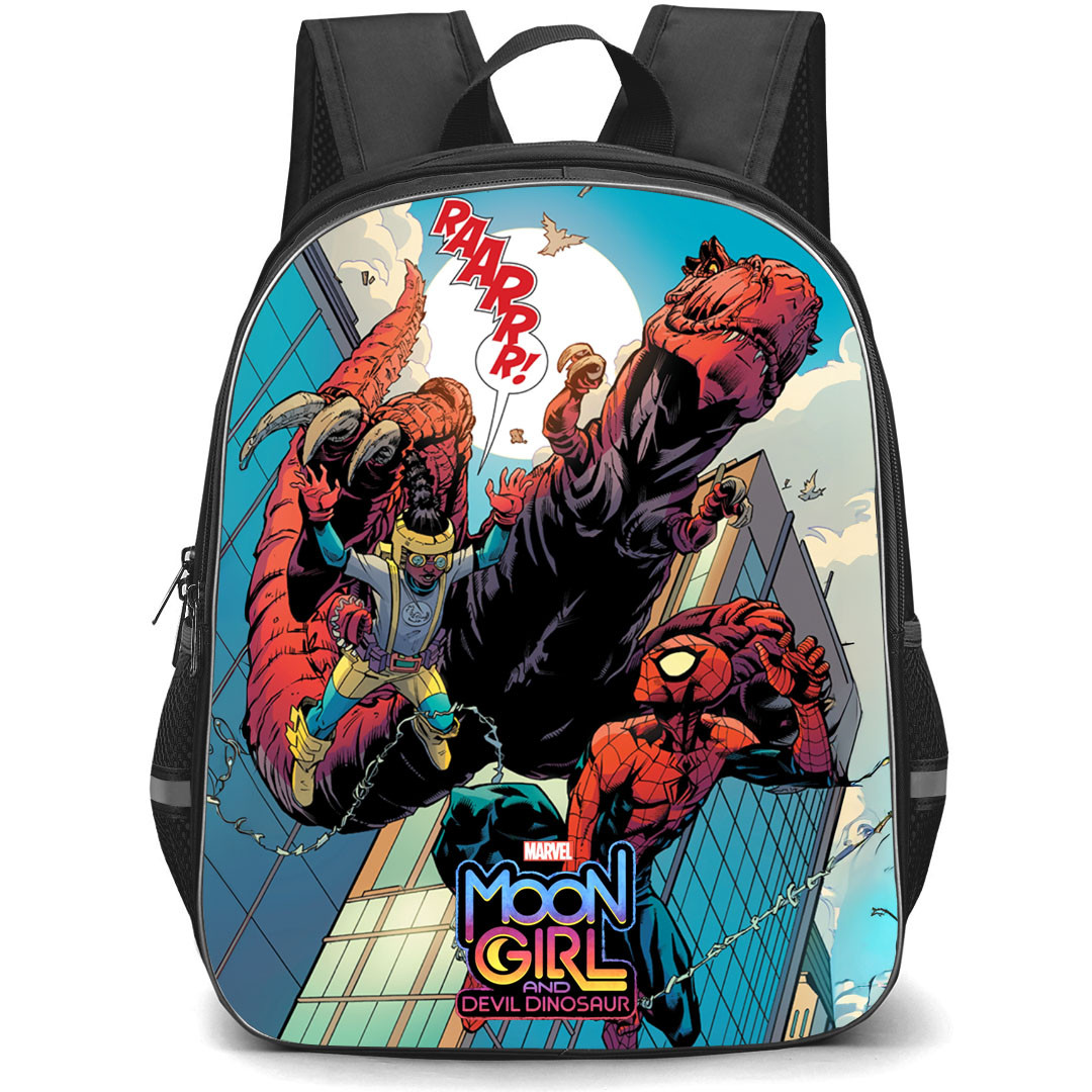 Moon Girl And Devil Dinosaur Backpack StudentPack - Moon Girl And Devil Dinosaur Chasing Spider Man