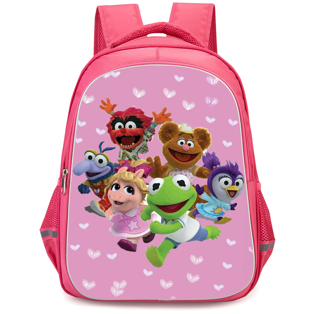 Muppet Babies Backpack StudentPack - Muppet Babies On Heart Shape Pink Background