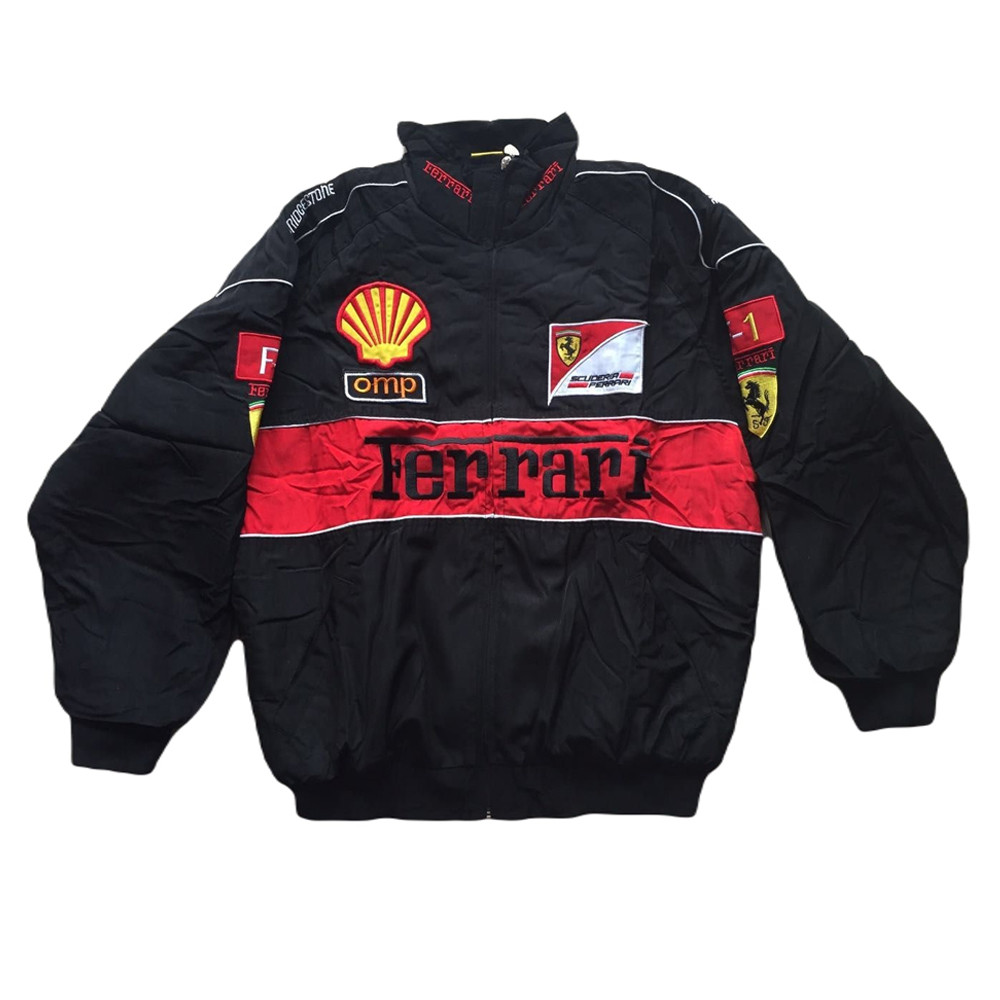 Formula 1 Ferrari Jacket - Omp Retro Embroidery Jacket Black | Shirt Chic