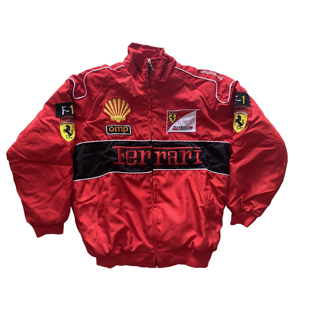 Formula 1 Ferrari Jacket - Omp Retro Embroidery Jacket Red | Shirt Chic