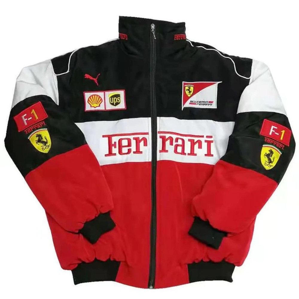 Formula 1 Ferrari Jacket - Retro Embroidery Jacket Red Black | Shirt Chic